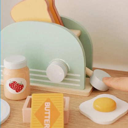 Grille-Pain en Bois Montessori avec Set Petit-Déjeuner – Jeu d’Imitation Cuisine