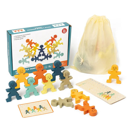 Jouet Montessori évolutif – Jeu d’équilibre en bois à empiler et expressions faciales
