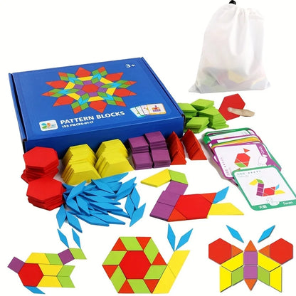 Puzzle géométrique en bois style Tangram – Jeu éducatif Montessori évolutif