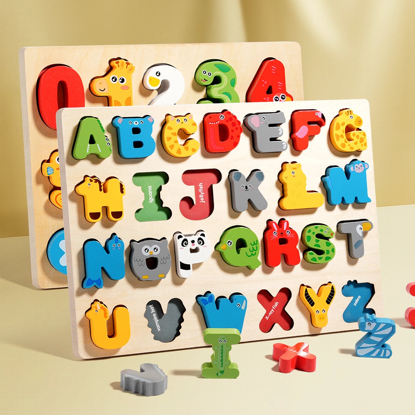 Puzzle alphabet et chiffres en bois – Jeu éducatif Montessori évolutif