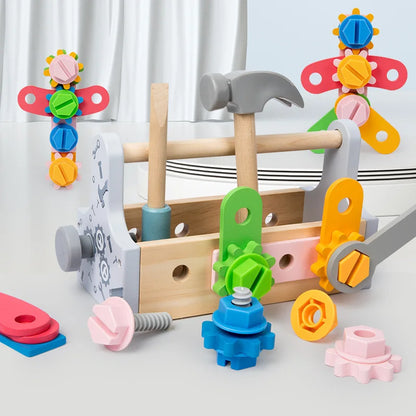 Boîte à Outils en Bois Montessori – Jeu de Construction et Bricolage pour Enfants