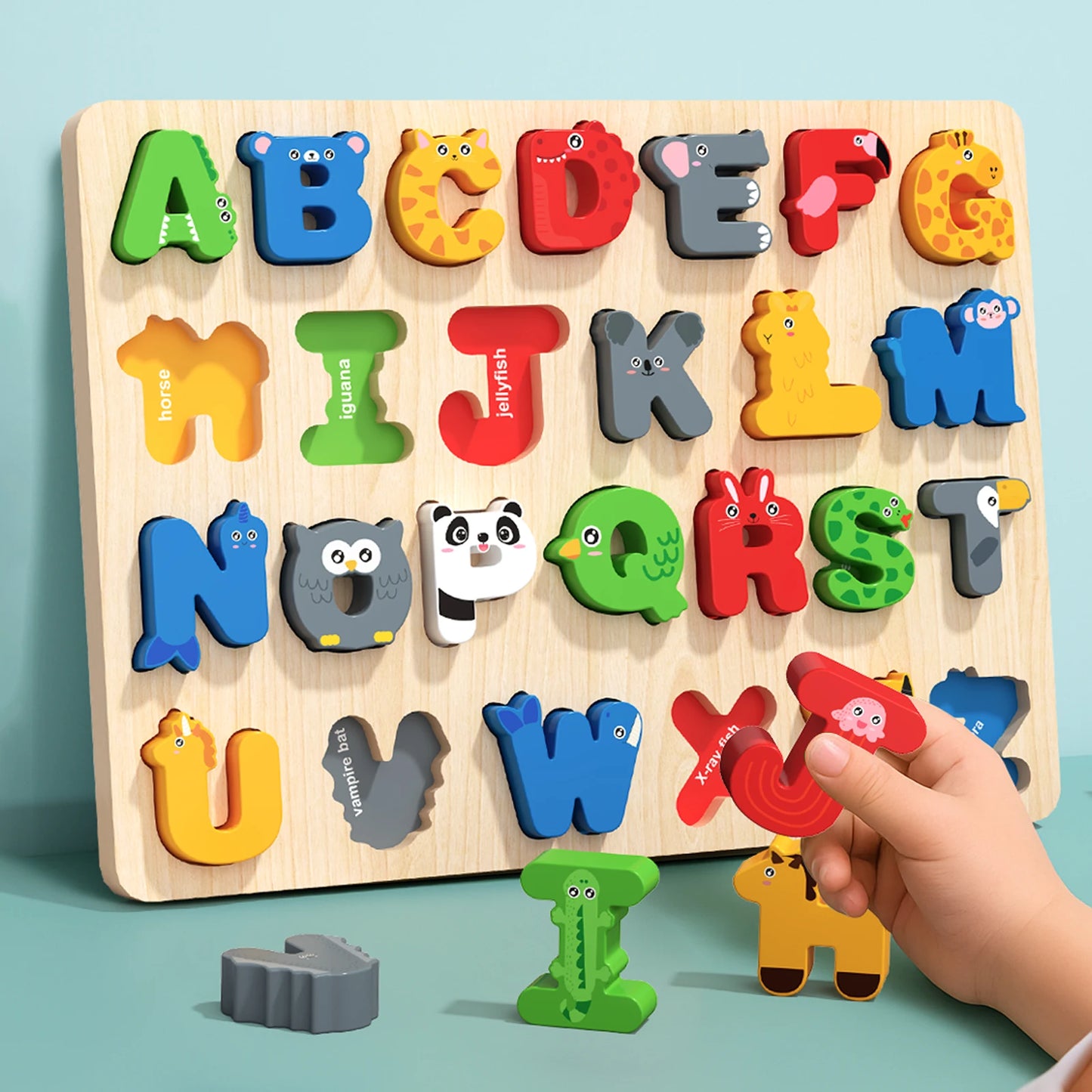 Puzzle alphabet et chiffres en bois – Jeu éducatif Montessori évolutif