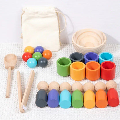 Jouet Montessori évolutif – Jeu éducatif de tri des couleurs avec gobelets et boules en bois