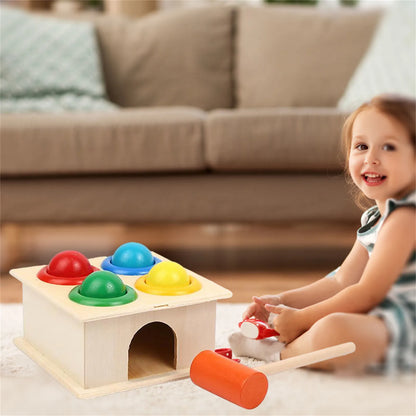 Jeu éducatif évolutif en bois – Boîte à marteau et balles Montessori