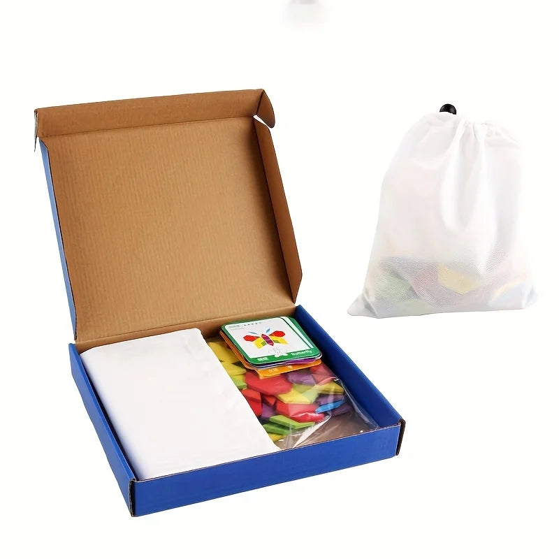 Puzzle géométrique en bois style Tangram – Jeu éducatif Montessori évolutif