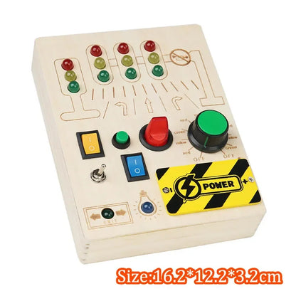 Jouet Montessori évolutif – Busy Board en bois avec lumières LED et activités sensorielles