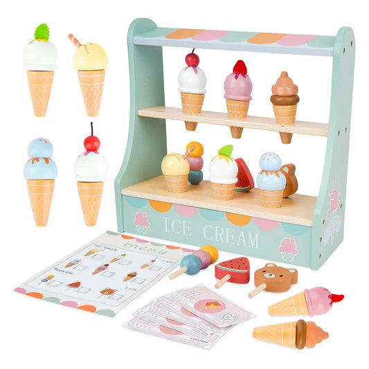 Stand de Crèmes Glacées en Bois Montessori – Jeu d’Imitation Marchand pour Enfants