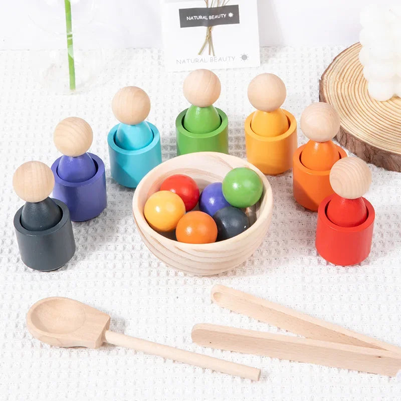Jouet Montessori évolutif – Jeu éducatif de tri des couleurs avec gobelets et boules en bois