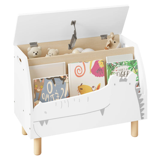 Coffre de Rangement Montessori avec Design Crocodile – Bibliothèque et Banc de Jouets pour Enfants