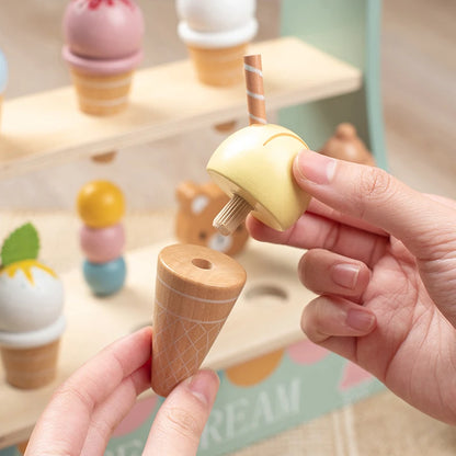 Stand de Crèmes Glacées en Bois Montessori – Jeu d’Imitation Marchand pour Enfants