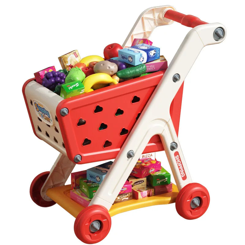 Chariot de Courses en Bois – Jouet Montessori Évolutif de Supermarché pour Enfants