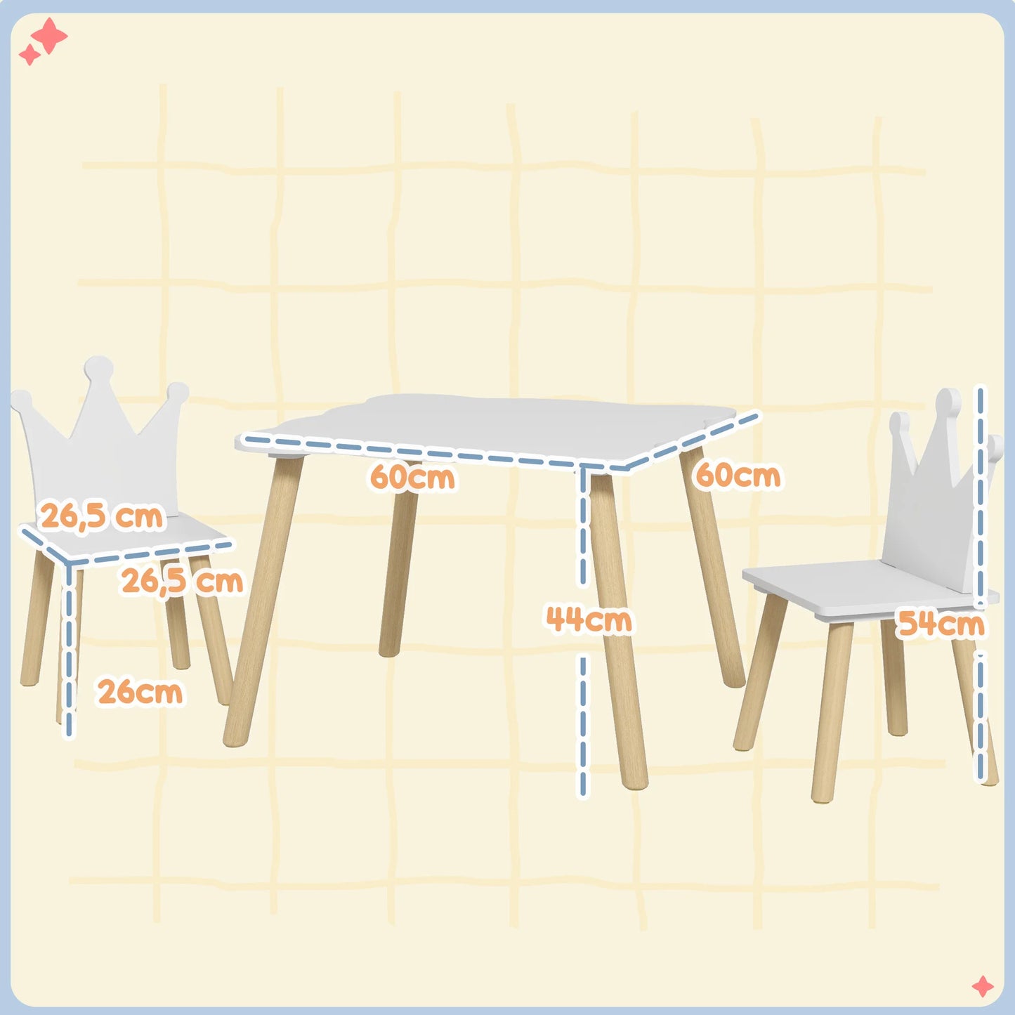 Table et Chaises Montessori pour Enfant – Ensemble 3 Pièces Design Couronne