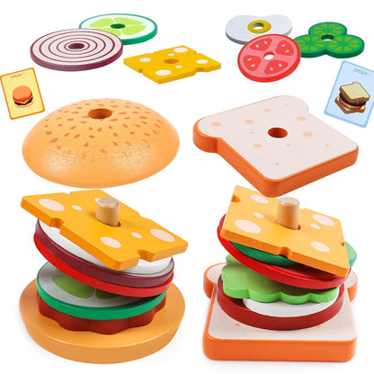 Jeu de Burgers et Sandwichs en Bois Montessori – Jeu d’Imitation Cuisine