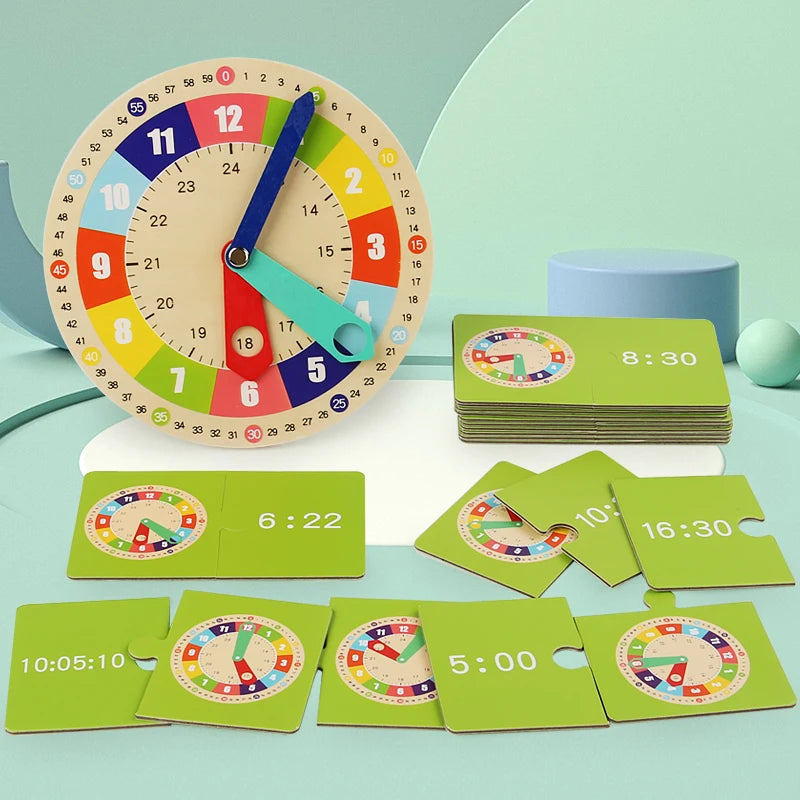 Horloge éducative en bois – Jeu Montessori pour apprendre l’heure