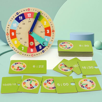 Horloge éducative en bois – Jeu Montessori pour apprendre l’heure