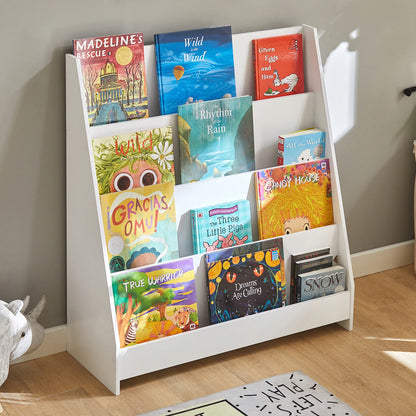 Bibliothèque Montessori en Bois – Étagère à Livres avec 4 Compartiments Sécurisés pour Enfants