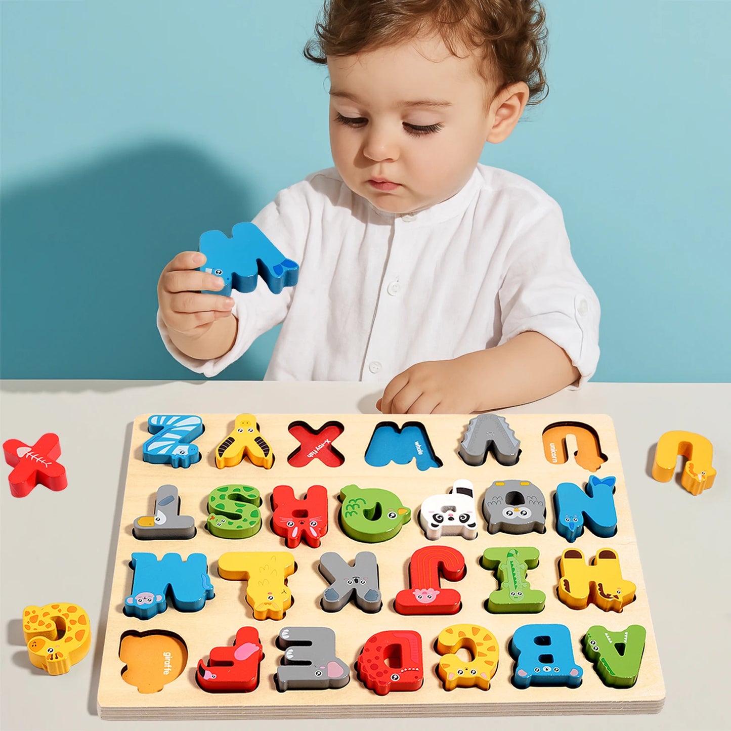 Puzzle alphabet et chiffres en bois – Jeu éducatif Montessori évolutif