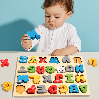 Puzzle alphabet et chiffres en bois – Jeu éducatif Montessori évolutif