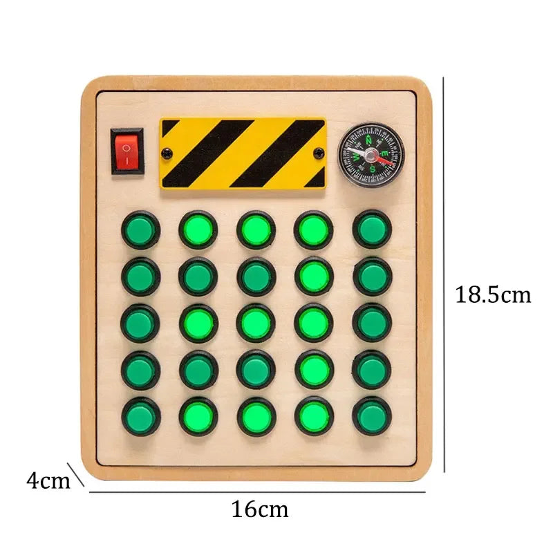 Jouet Montessori évolutif – Busy Board en bois avec lumières LED et activités sensorielles