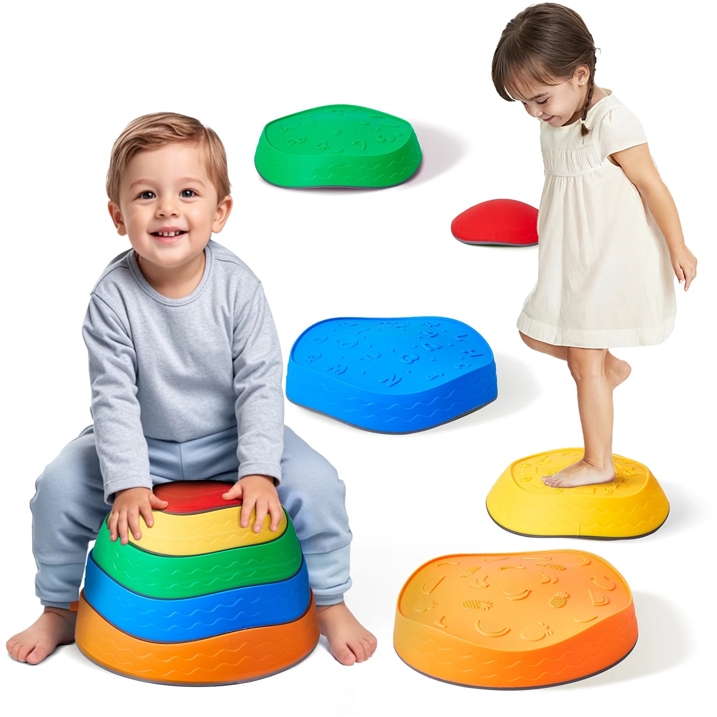 Jeu sensoriel évolutif – Pierres d’équilibre Montessori pour motricité et coordination