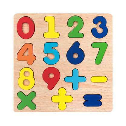 Jouet Montessori évolutif – Puzzle en bois lettres, chiffres et formes colorées
