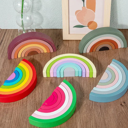 Arc-en-ciel Montessori en bois – Blocs d’empilement éducatifs