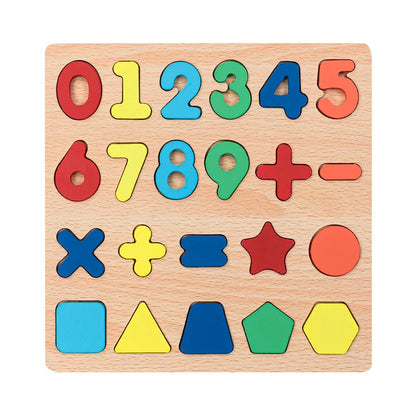 Jouet Montessori évolutif – Puzzle en bois lettres, chiffres et formes colorées