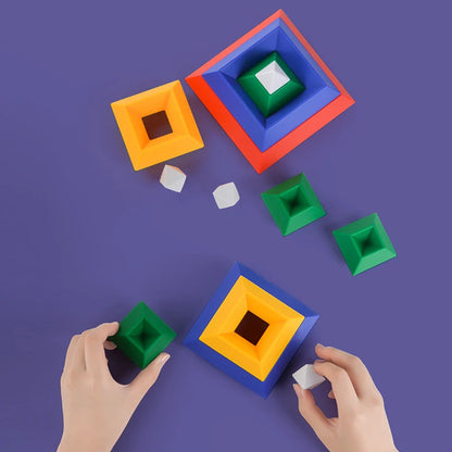 Jouet Montessori évolutif – Blocs de construction géométriques colorés en 3D