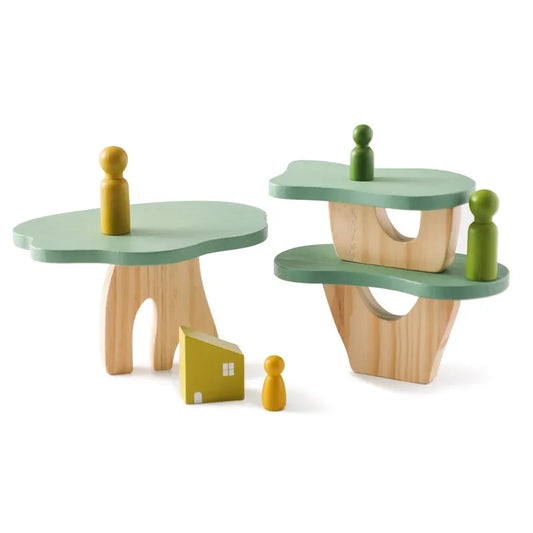 Jeu d’empilement en bois – Arbres Montessori évolutifs et jeu d’équilibre