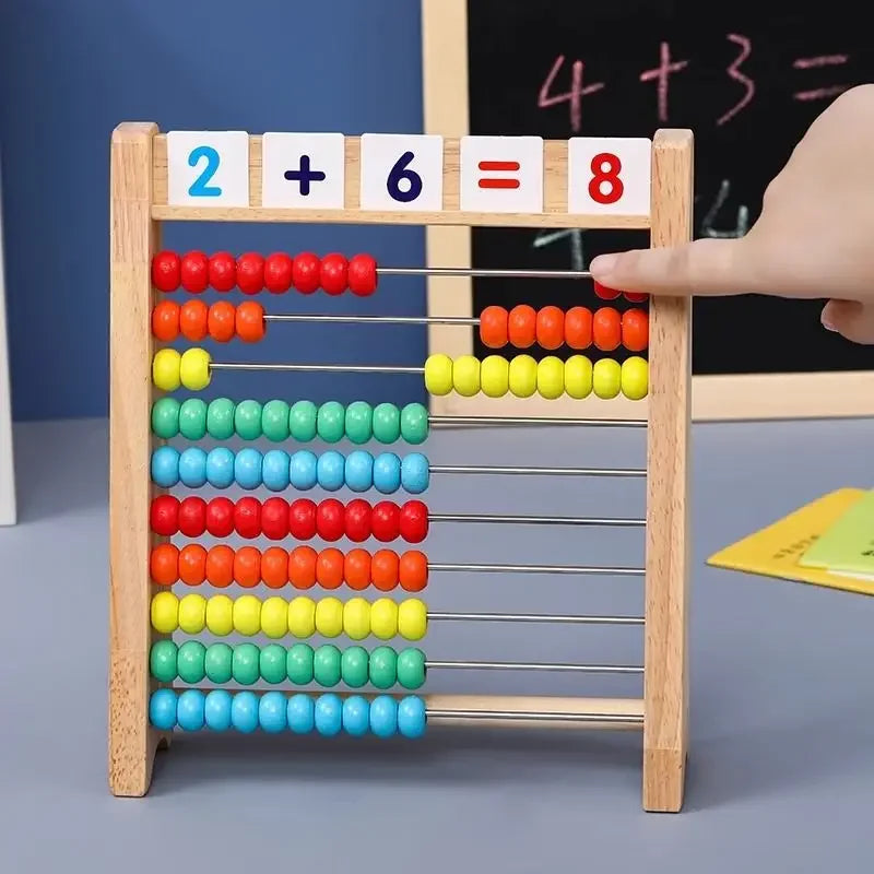Jouet Montessori évolutif – Abacus en bois éducatif avec perles colorées