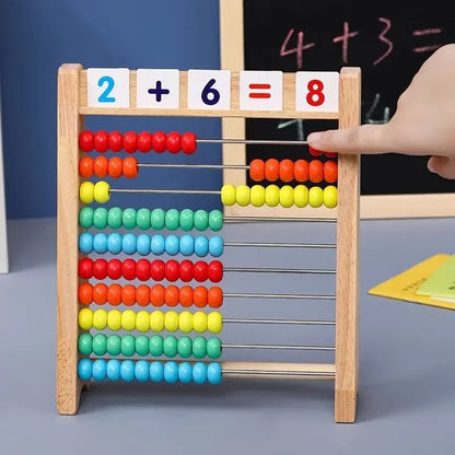 Jouet Montessori évolutif – Abacus en bois éducatif avec perles colorées
