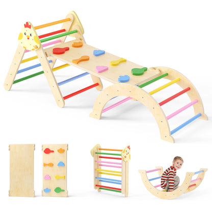 Structure d’Escalade pour l'équilibre Montessori 7-en-1 en Bois – Triangle, Arche & Rampe de Jeu