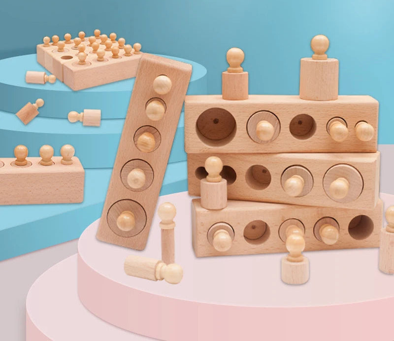 Jouet Montessori évolutif – Cylindres à encastrer en bois pour motricité et éveil sensoriel