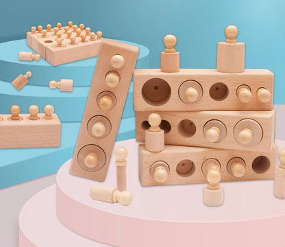 Jouet Montessori évolutif – Cylindres à encastrer en bois pour motricité et éveil sensoriel