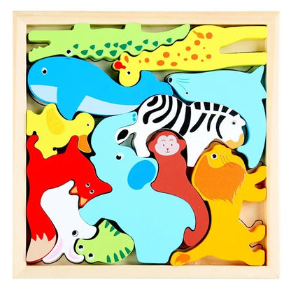 Puzzle éducatif en bois – Jeu Montessori évolutif animaux, fruits et véhicules