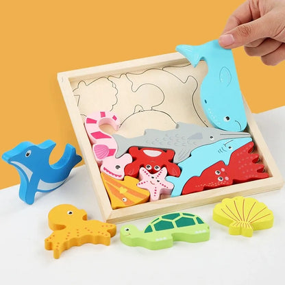 Puzzle éducatif en bois – Jeu Montessori évolutif animaux, fruits et véhicules
