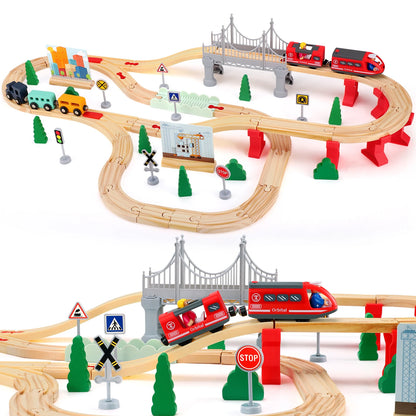 Grand Train en Bois Montessori – Circuit ferroviaire éducatif avec accessoires
