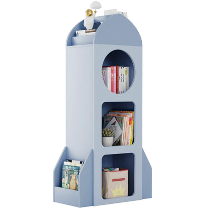 Bibliothèque Fusée Montessori – Étagère à Livres et Jouets 3 Niveaux avec Rangements Latéraux