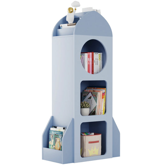 Bibliothèque Fusée Montessori – Étagère à Livres et Jouets 3 Niveaux avec Rangements Latéraux