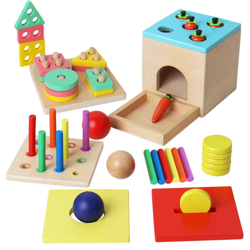 Jouet Montessori Évolutif en Bois – Boîte Sensorielle Bébé avec Formes et Objets
