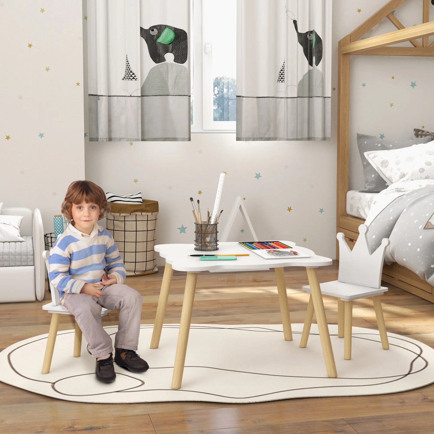 Table et Chaises Montessori pour Enfant – Ensemble 3 Pièces Design Couronne