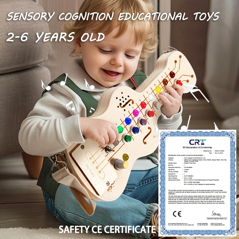 Jouet Montessori évolutif – Busy Board en bois avec lumières LED et activités sensorielles