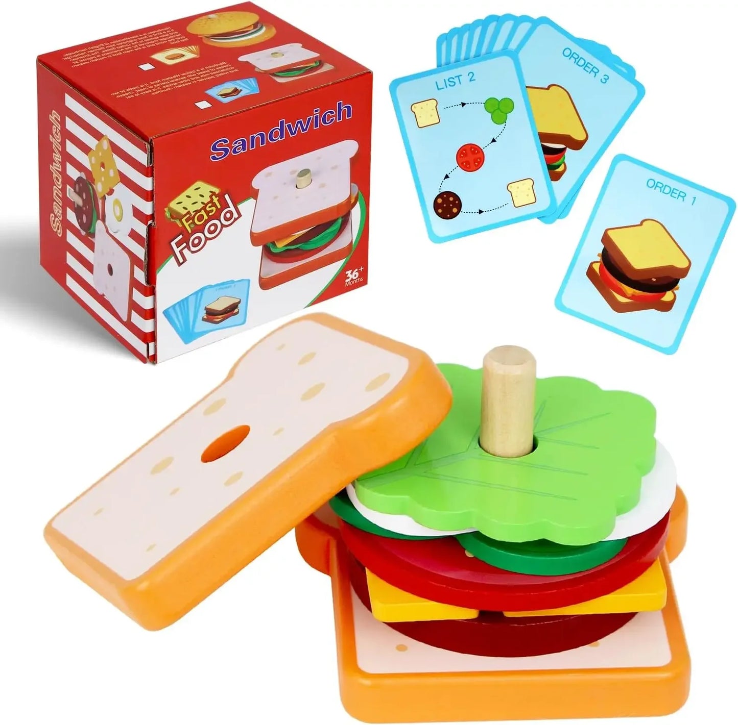 Jeu de Burgers et Sandwichs en Bois Montessori – Jeu d’Imitation Cuisine