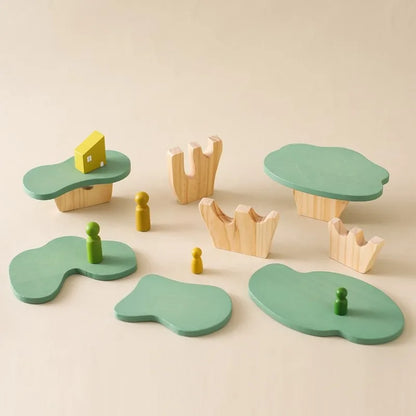 Jeu d’empilement en bois – Arbres Montessori évolutifs et jeu d’équilibre