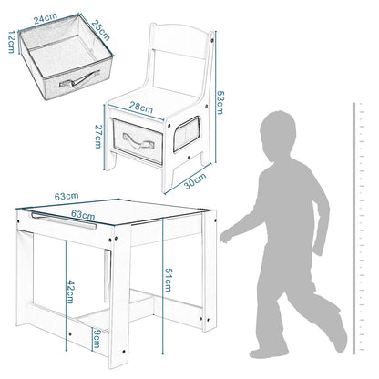 Table et Chaises Montessori avec Rangement – Plateau Réversible et Tableau Noir