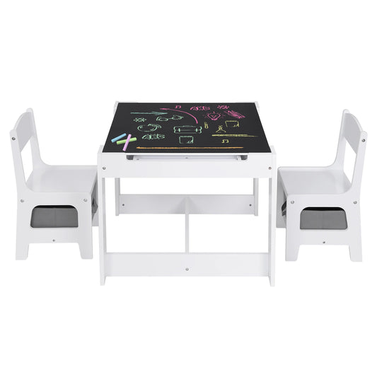 Table et Chaises Montessori avec Rangement – Plateau Réversible et Tableau Noir