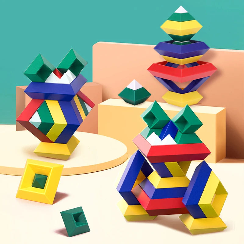 Jouet Montessori évolutif – Blocs de construction géométriques colorés en 3D