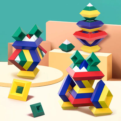 Jouet Montessori évolutif – Blocs de construction géométriques colorés en 3D
