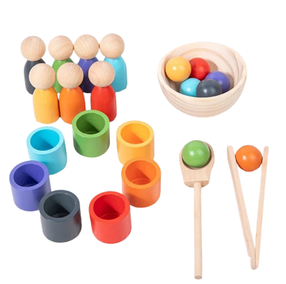 Jouet Montessori évolutif – Jeu éducatif de tri des couleurs avec gobelets et boules en bois