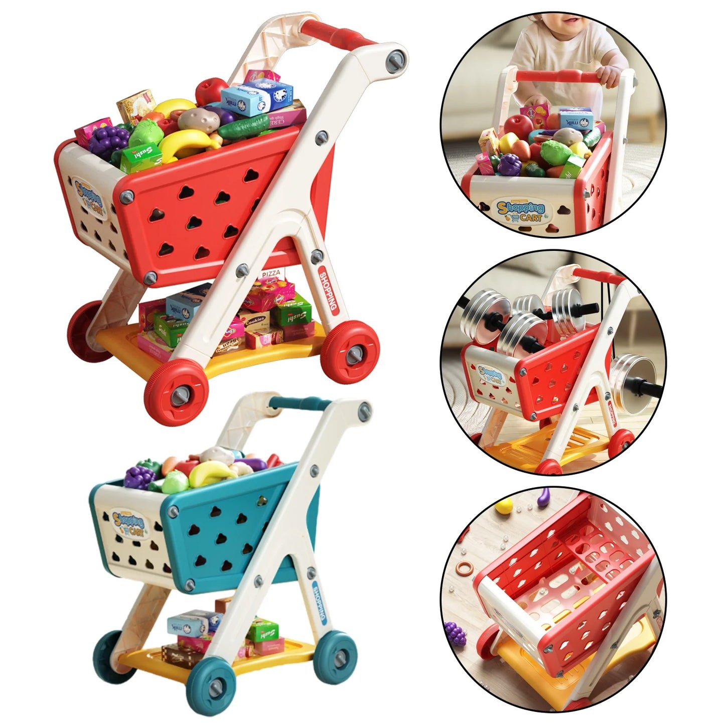 Chariot de Courses en Bois – Jouet Montessori Évolutif de Supermarché pour Enfants